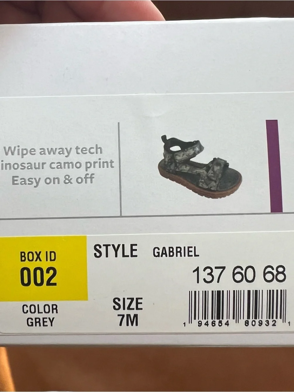 Carter’s Gabriel Kids Boys Gray Camo Sandals Comfortable Hook & Loop Straps Sz 7